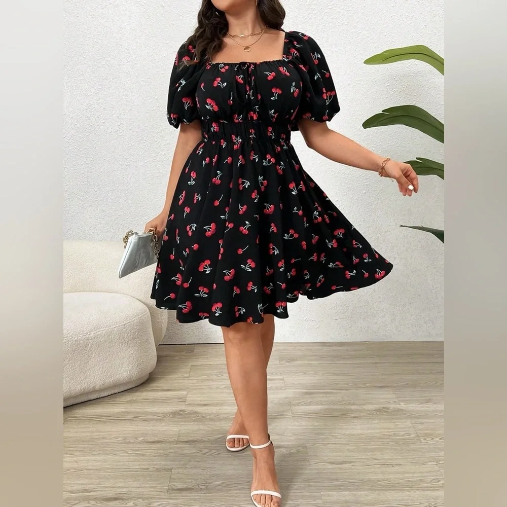 Black Cherry Print SunDress Mini Dress NWT - Picture 6 of 11